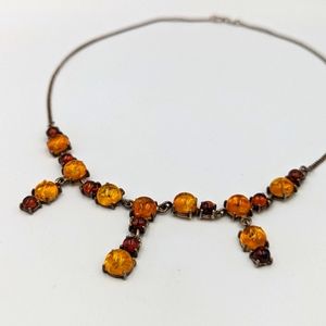 Beautiful Elegant Two tone BALTIC Amber Sterling Silver Dangles Necklace 16" lng